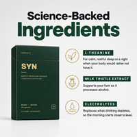 SYN box with key ingredients: L-theanine, milk thistle extract and electrolytes