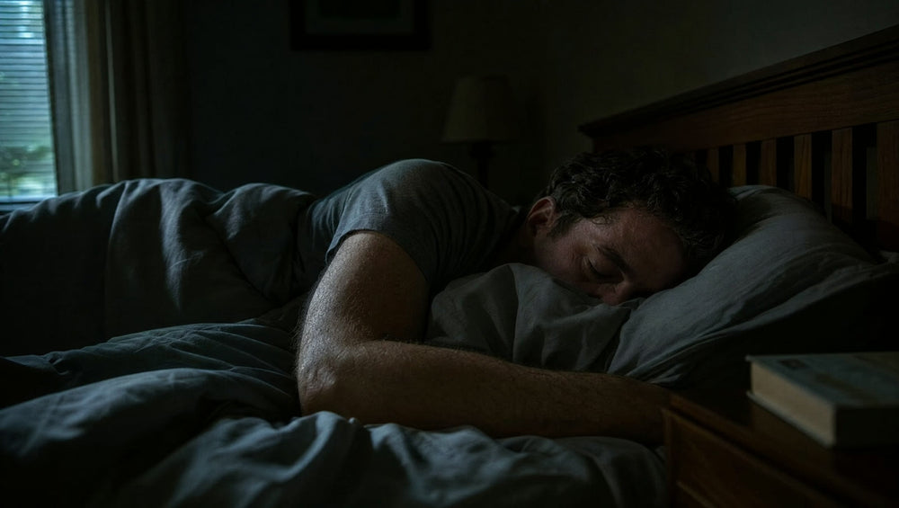 Asleep in a dark bedroom